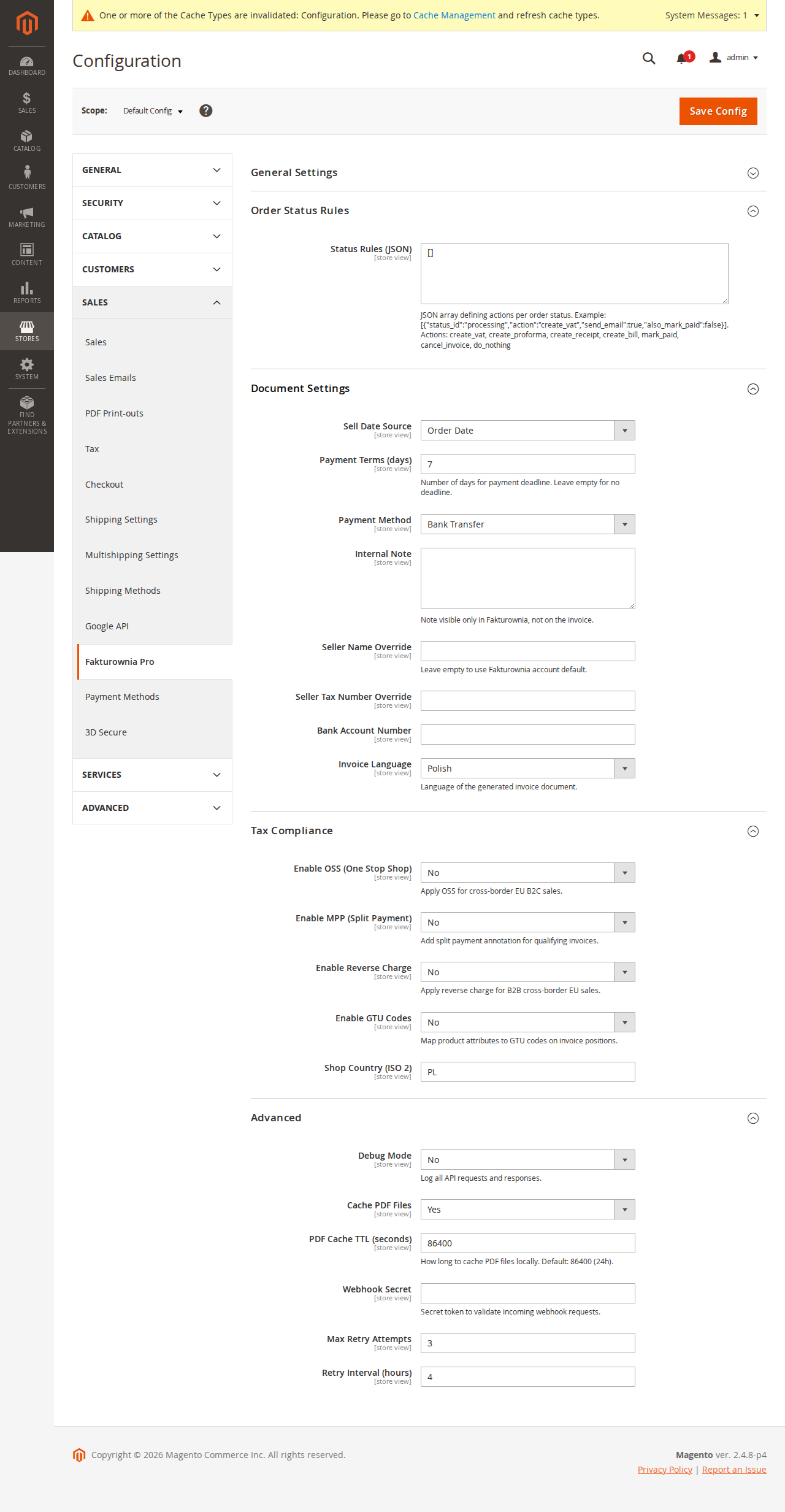 Invoice rules configuration