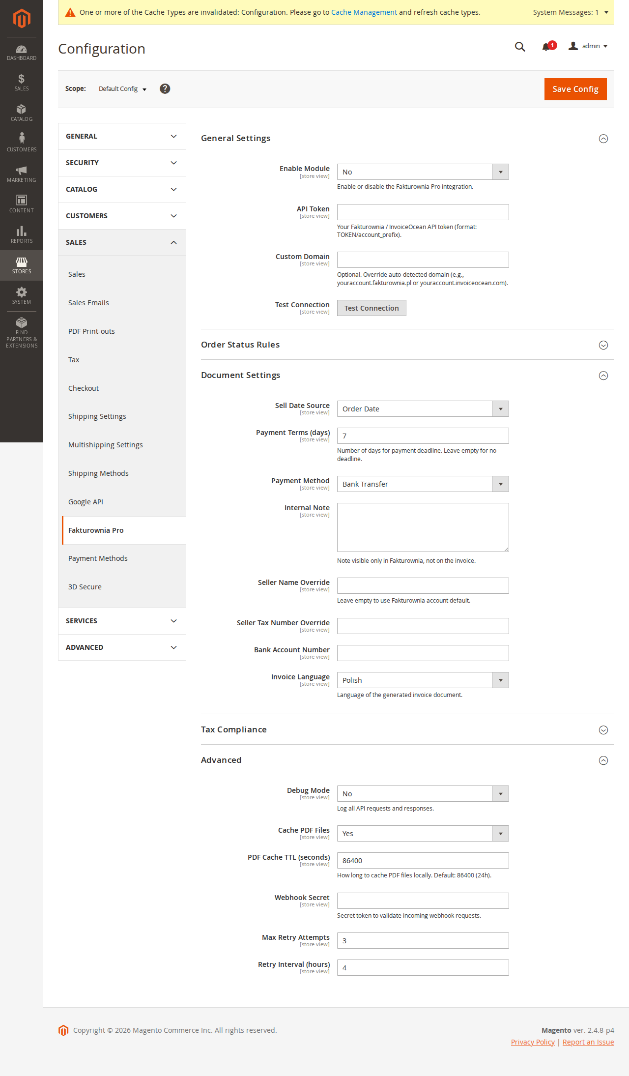 Advanced settings with retry queue and logging controls