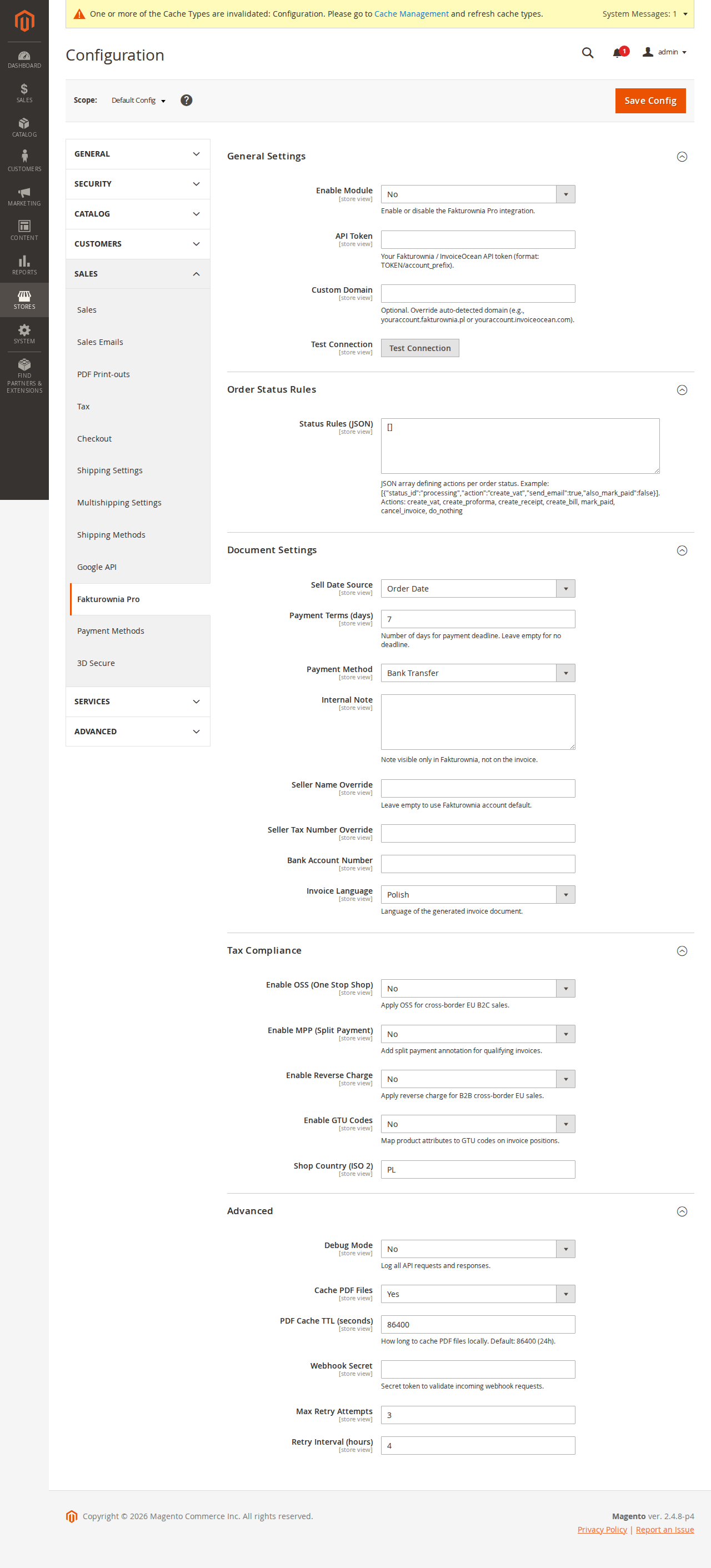 Full configuration screen showing all setting groups