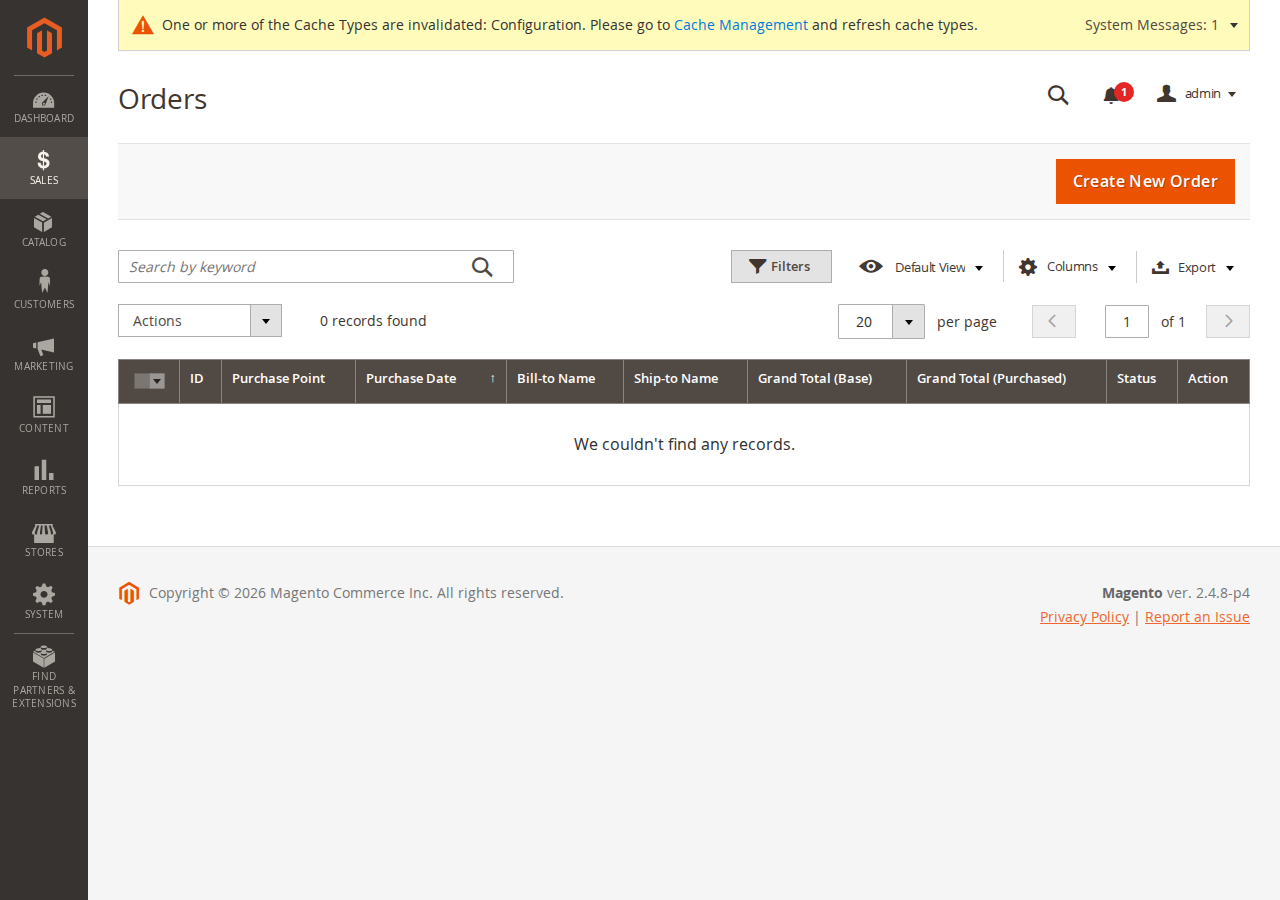 Orders grid with invoice column visible