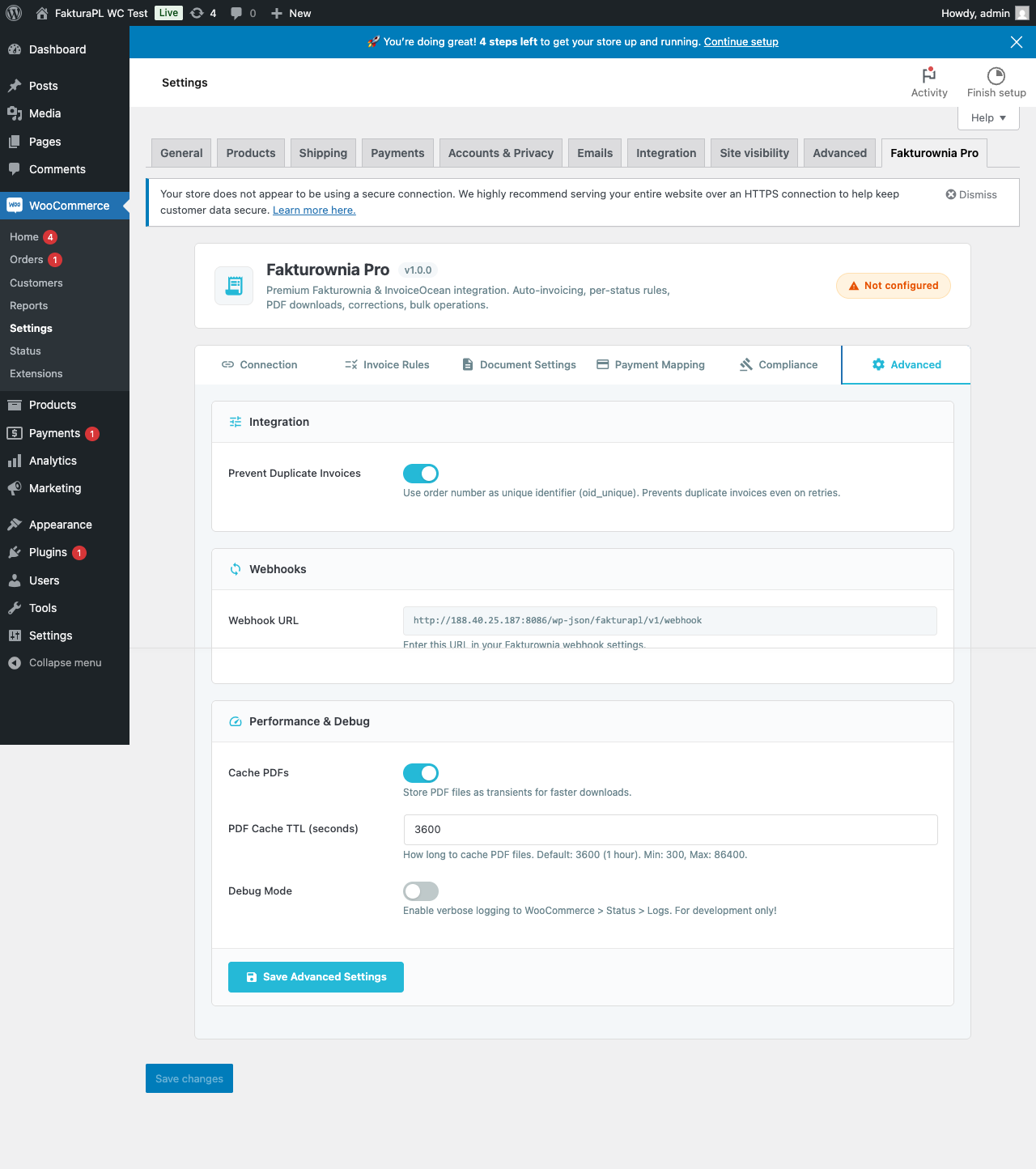 Invoice template selection and document settings โ choose layout, language, and formatting options