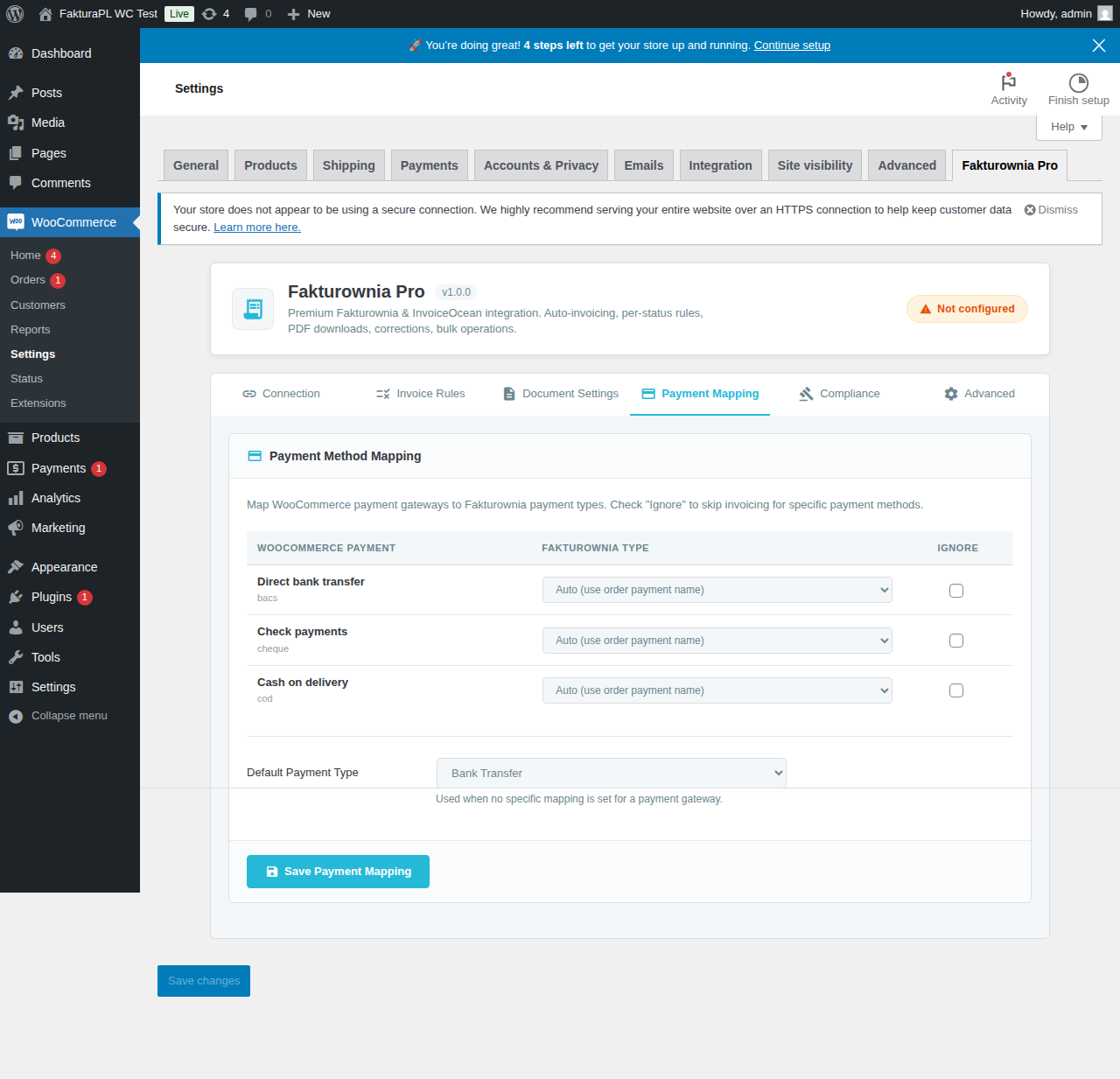 Payment gateway mapping tab