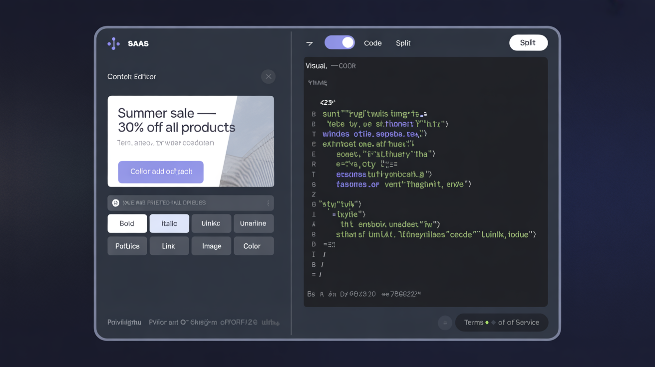 Code editor as a fallback โ always available even when the WYSIWYG editor does not load